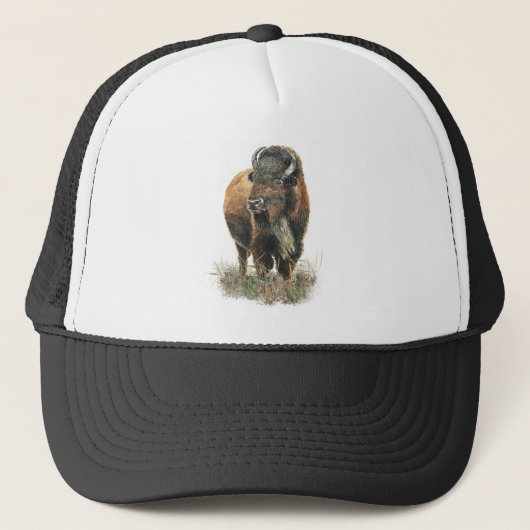 Waterverf Bison Buffalo Natuur in het wild Trucker Pet (Voorkant)