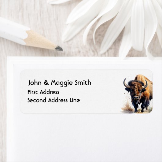 Waterverf Bison Buffalo Wildlife Animal Art Etiket (Insitu)