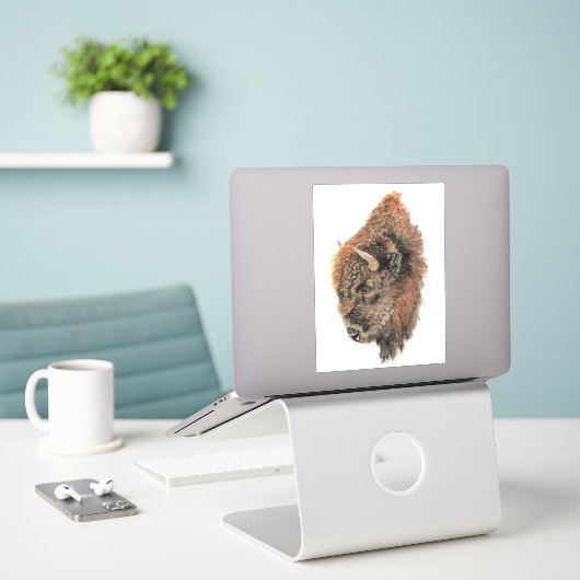 Waterverf Bison Buffalo Wildlife Animal Art Sticker (Laptop op bureau)