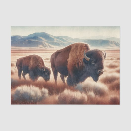Waterverf Bison op de Plains Decoupage Tissuepapier (Voorkant)