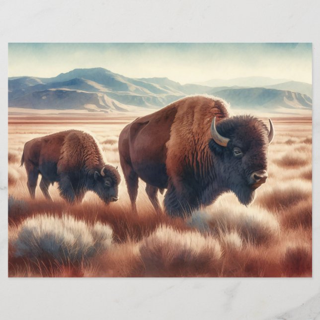 Waterverf Bison op de Plains Scrapbook Paper (Voorkant)