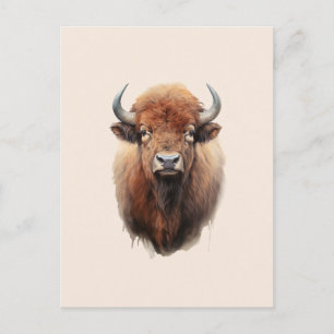 Waterverf Bison Portrait Briefkaart