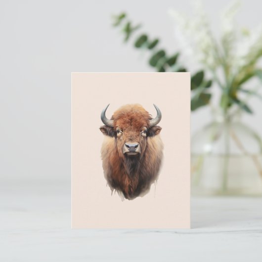 Waterverf Bison Portrait Briefkaart (Staand voorkant)