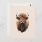 Waterverf Bison Portrait Briefkaart (Voorkant / Achterkant)