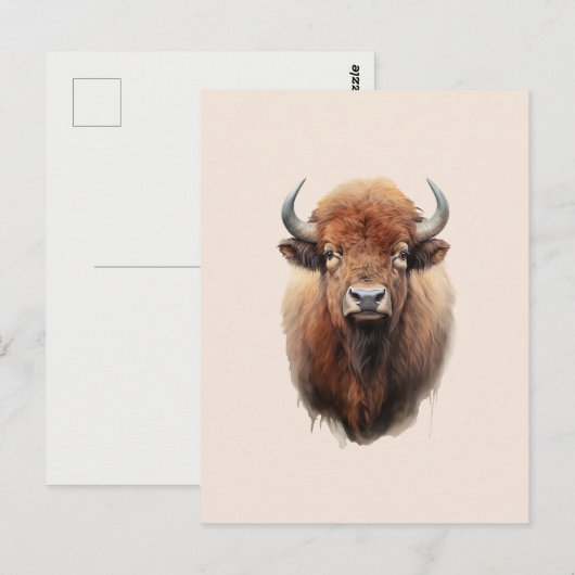 Waterverf Bison Portrait Briefkaart (Voorkant / Achterkant)