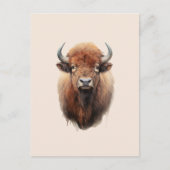 Waterverf Bison Portrait Briefkaart (Voorkant)