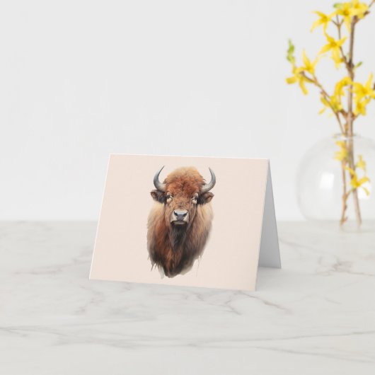 Waterverf Bison Portrait Kaart (Gele Bloem)