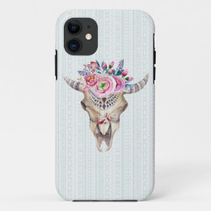 Waterverf Bison schedel met bloemen Case-Mate iPhone Case