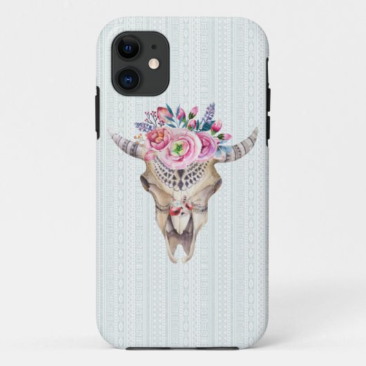 Waterverf Bison schedel met bloemen Case-Mate iPhone Case (Achterkant)