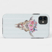 Waterverf Bison schedel met bloemen Case-Mate iPhone Case (Achterkant (horizontaal))