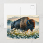 Waterverf Bison White Wildflower Briefkaart (Voorkant / Achterkant)