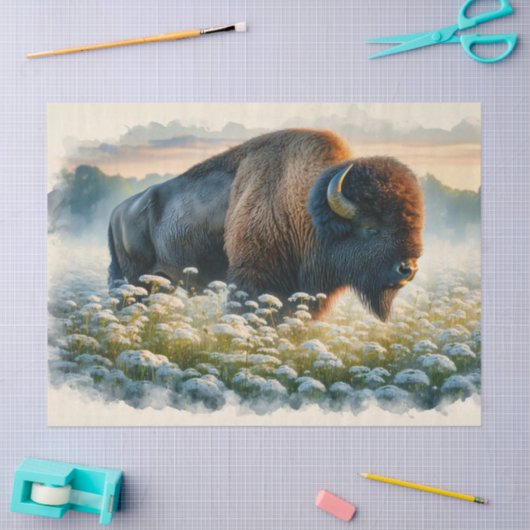 Waterverf Bison White Wildflower Decoupage Tissuepapier (Craft)