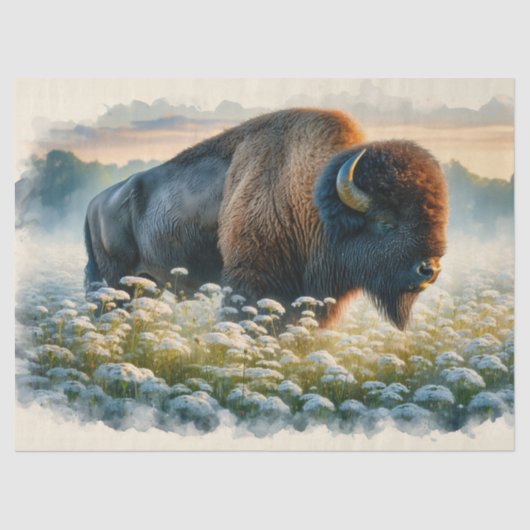 Waterverf Bison White Wildflower Decoupage Tissuepapier (Voorkant)