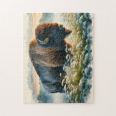 Waterverf Bison White Wildflower Legpuzzel (Verticaal)