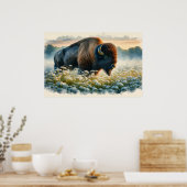 Waterverf Bison White Wildflower Poster (Keuken)
