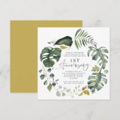 Waterverf blaadje 1e trouwdag uitnodiging (Voorkant / Achterkant)