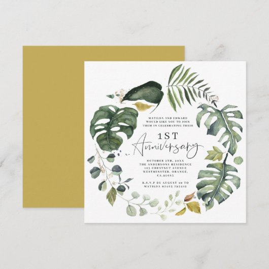 Waterverf blaadje 1e trouwdag uitnodiging (Voorkant / Achterkant)