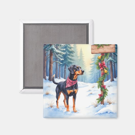 Waterverf Black and Tan Coonhound Bospad Magneet (Voorkant / Achterkant)