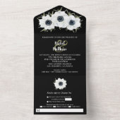 Waterverf Black and White Floral Wedding All In One Uitnodiging (Binnen)