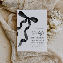Waterverf Black Bow verjaardagsuitnodiging