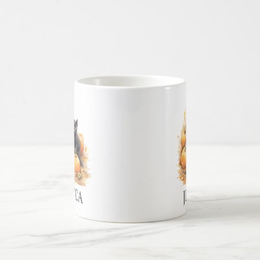 Waterverf Black Cat en Kittens Pompoen Koffiemok (Center)