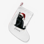 Waterverf Black Cat in feestelijke Santa Hat kous Kleine Kerstsok (Voorkant (Hangend))