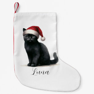 Waterverf Black Cat in feestelijke Santa Hat kous Kleine Kerstsok