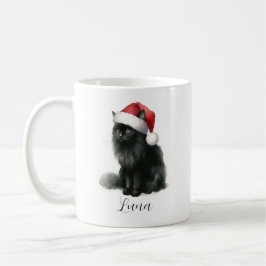 Waterverf Black Cat in feestelijke Santa Hat Mok