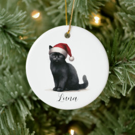 Waterverf Black Cat in feestelijke Santa Hat Ornam Keramisch Ornament