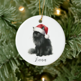 Waterverf Black Cat in feestelijke Santa Hat Ornam Keramisch Ornament
