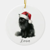 Waterverf Black Cat in feestelijke Santa Hat Ornam Keramisch Ornament (Voorkant)