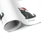 Waterverf Black Cat in feestelijke Santa Hat Wrapp Cadeaupapier (Rol Hoek)