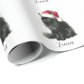 Waterverf Black Cat in feestelijke Santa Hat Wrapp Cadeaupapier (Rol Hoek)