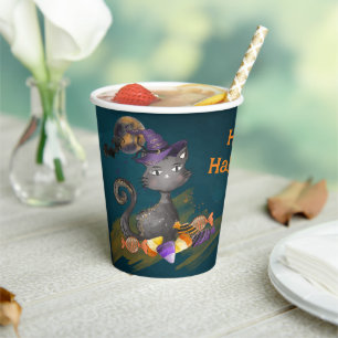 Waterverf Black Cat met snoepjes, Halloween Papieren Bekers