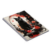Waterverf Black Cat Splatter Art Red Flowers Notitieboek (Rechterzijde)