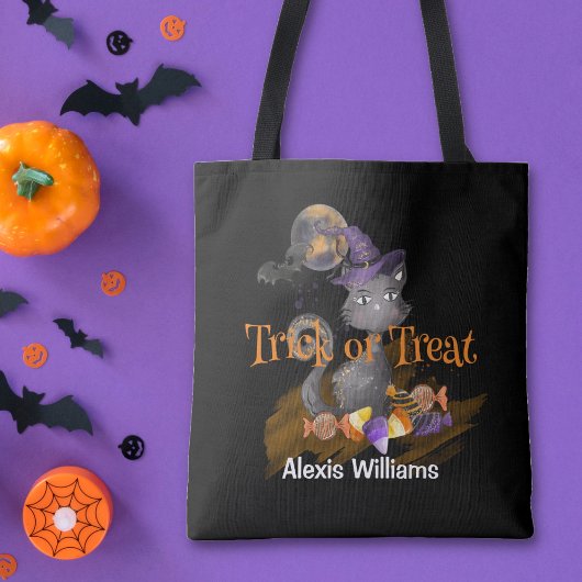 Waterverf Black Cat Trick or treat Tote Bag