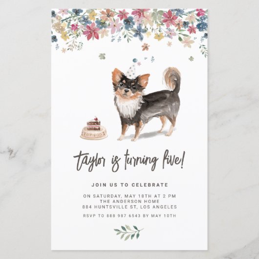 Waterverf Black Chihuahua Dog Verjaardagsuitnodigi (Voorkant)