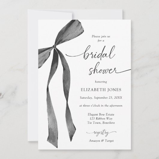 Waterverf Black Coquette Bow Vrijgezellenfeest Kaart (Voorkant)