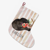 Waterverf Black Cowboy Pet op maat Grote Kerstsok (Voorkant (Hangend))