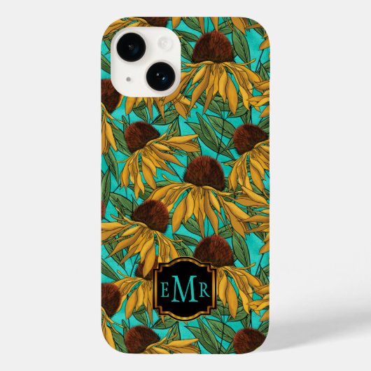 Waterverf Black Eyed Susans Floral Monogram Case-Mate iPhone Case (Achterkant)