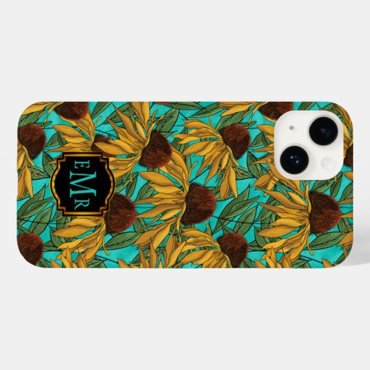 Waterverf Black Eyed Susans Floral Monogram Case-Mate iPhone Case (Achterkant (horizontaal))