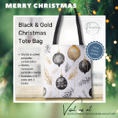 Waterverf Black & Gold Christmas Design Canvas tas