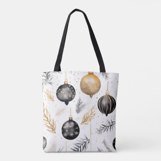 Waterverf Black & Gold Christmas Design Canvas tas (Achterkant)