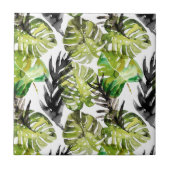 Waterverf Black Green Tropical Leaves Pattern Tegeltje (Voorkant)