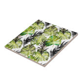 Waterverf Black Green Tropical Leaves Pattern Tegeltje (Zijkant)