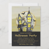 Waterverf Black Haunted House Halloween Party Kaart (Voorkant)