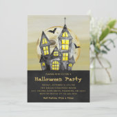 Waterverf Black Haunted House Halloween Party Kaart (Staand voorkant)