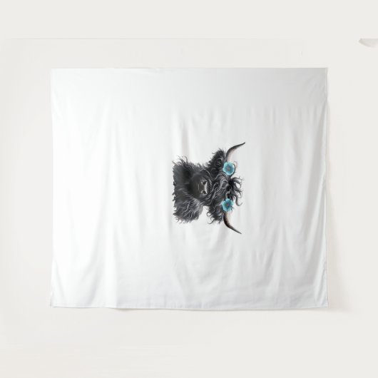 Waterverf Black Highland Koe Classic T-shirt Wandkleed (Voorkant (horizontaal))