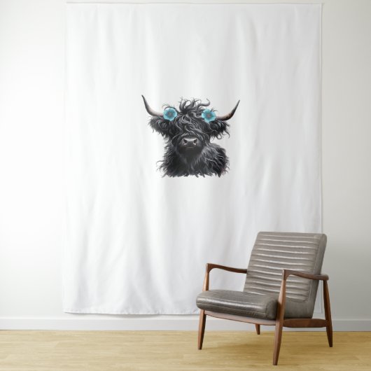 Waterverf Black Highland Koe Classic T-shirt Wandkleed (In situ)