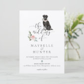 Waterverf Black Labrador Pet & Floral Pink Rose Kaart (Staand voorkant)